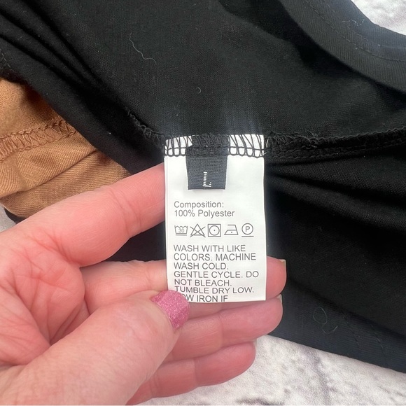 Asymmetrical Black and Tan Large Maxi Dress Sheath Tank Faux Wrap Tie Waist - Picture 4 of 7